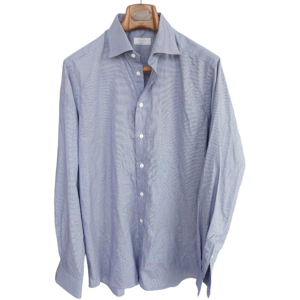ETON Men's Contemporary Fit Button Down Shirt Navy/White Houndstooth 'York' 16.5